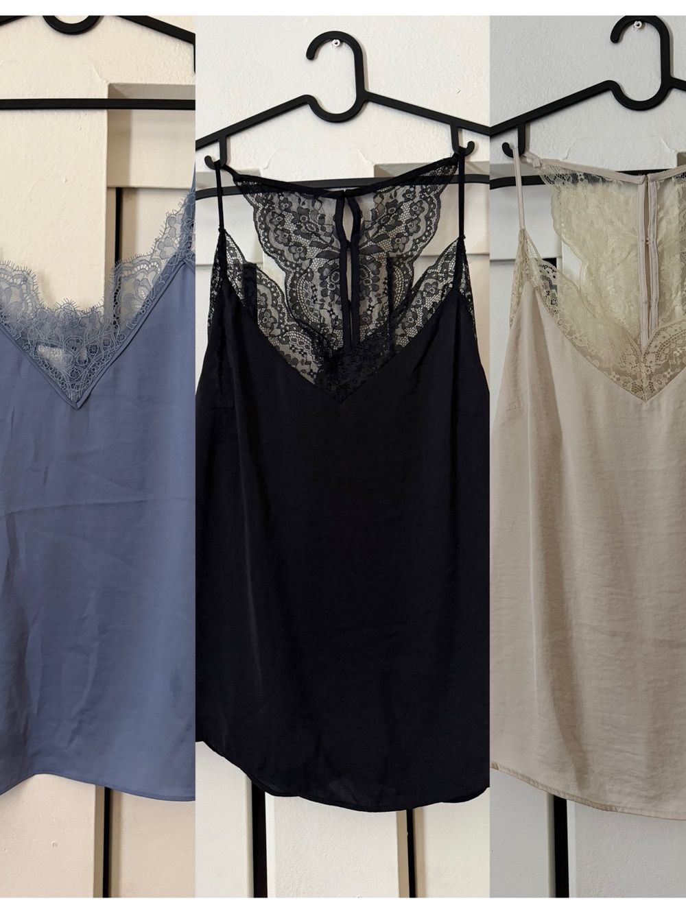 3 Lace-Trim Satin Camisole - Black, Dusty Blue, Cream H&M